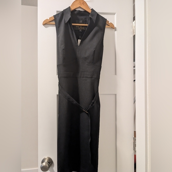 NWT J. Crew Black Belted Sheath Dress In Italian City Wool 8p Petite Medium - Picture 5 of 7